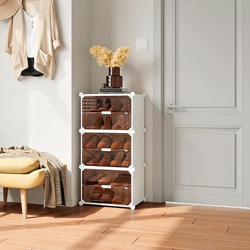 Miniatura 3 de MAGINELS Zapatero de 6 niveles, zapatero de plástico. Almacenamiento de zapatos con puerta, uso en entrada, armarios, pasillo, dormitorio. (19.3 x