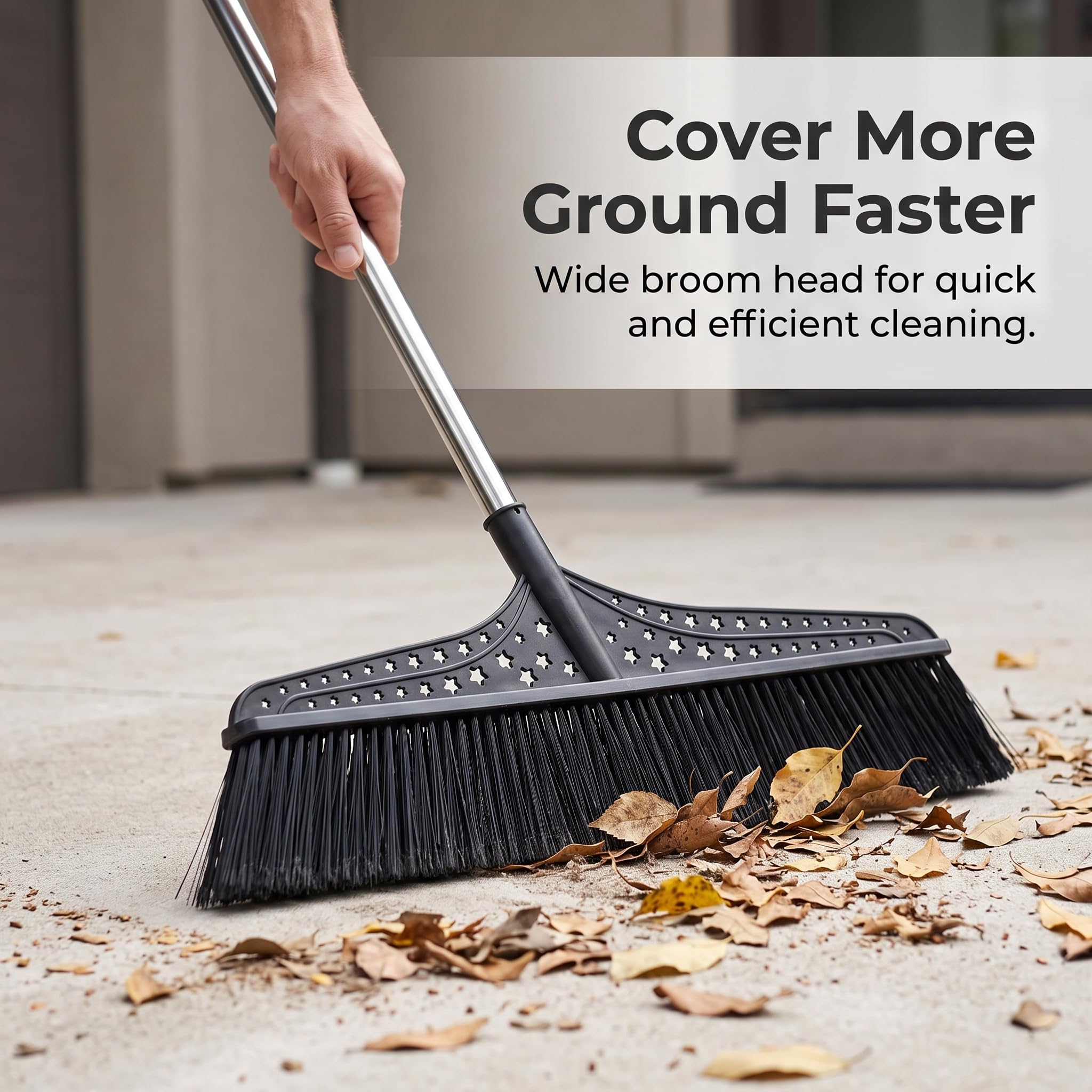 perfk Escoba Exterior para Patio Escoba Cepillo Barredora Limpiador con Cerdas Antidesgaste Cabezal Ancho para Superficies Extensas y Mango Largo Ergonómico, 70 cm
