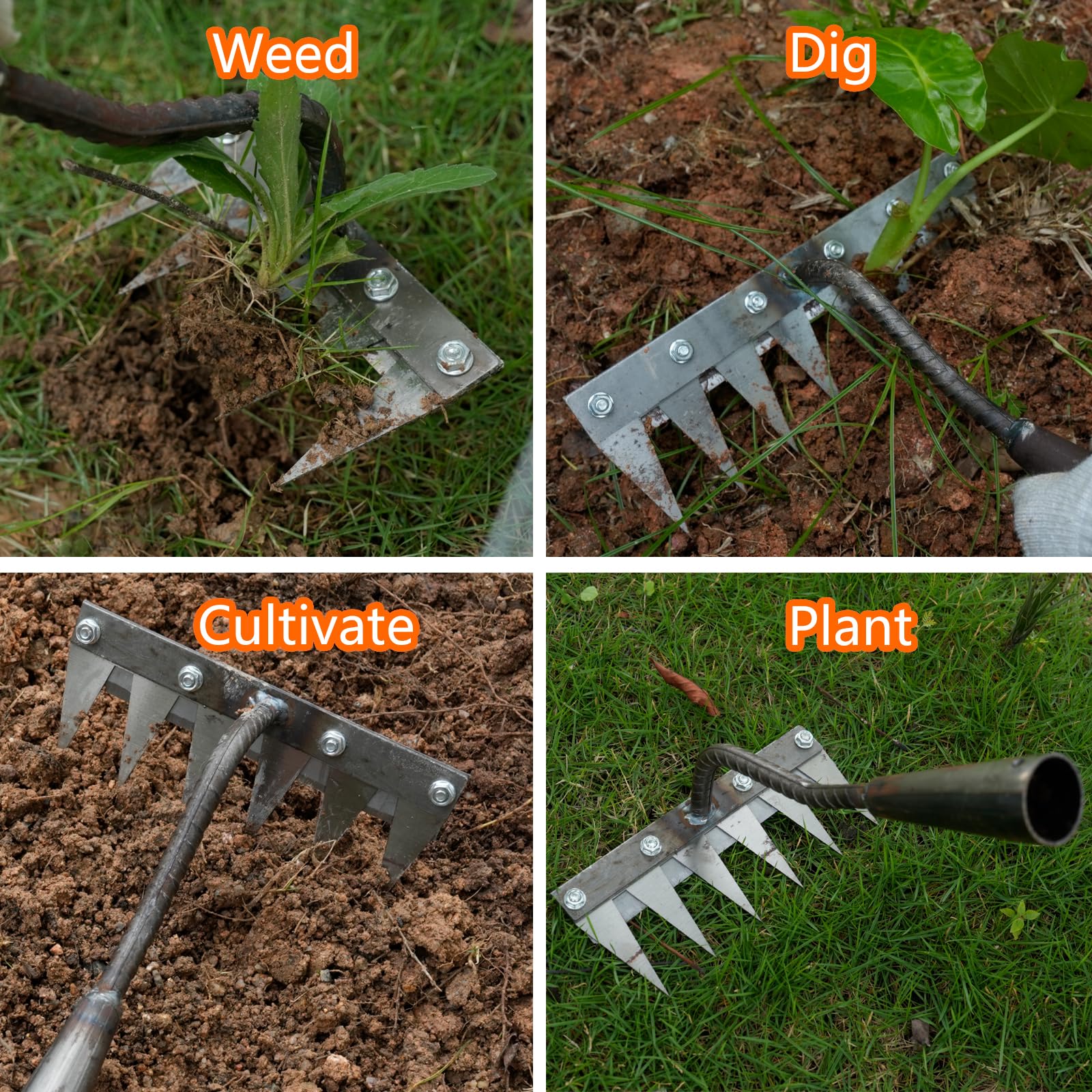 Rastrello per diserbo per giardinaggio, rastrelli in ferro da gardenia per cortile, prato, piccola fattoria, rastrello con denti in metallo affilati, attrezzo da giardino resistente per diserbo senz