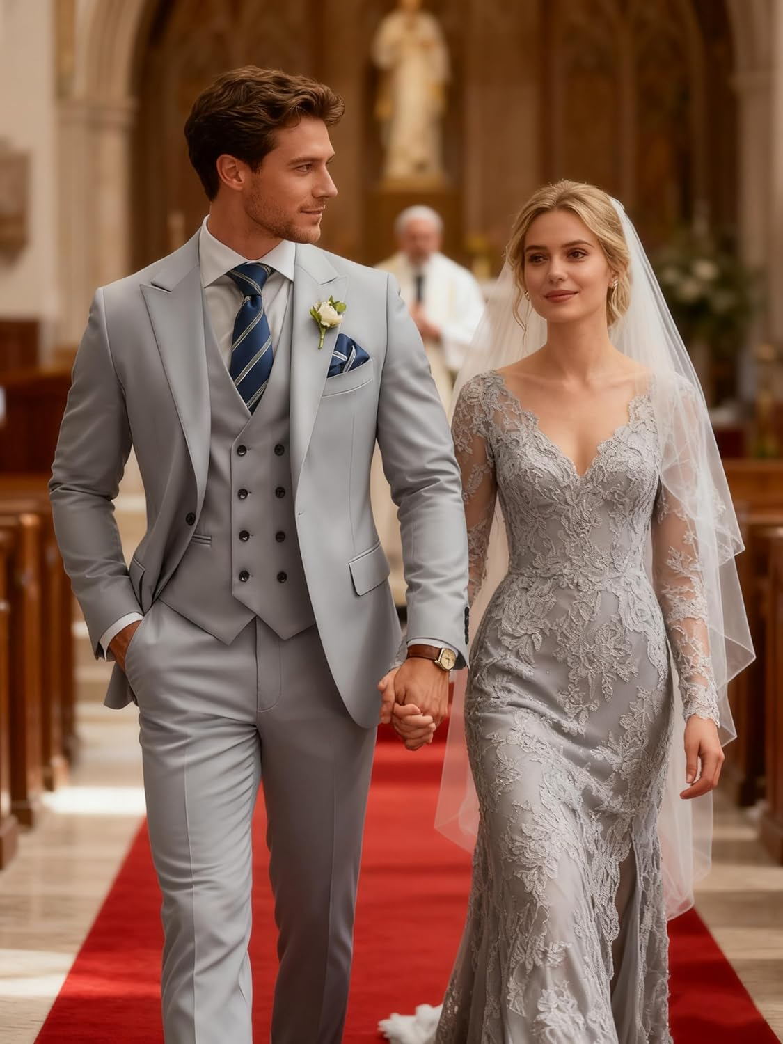 Mens Suit 3 Piece Slim Fit Suits for Men Double Breasted Suit Wedding Prom Suits Formal Business Dinner Tuxedo