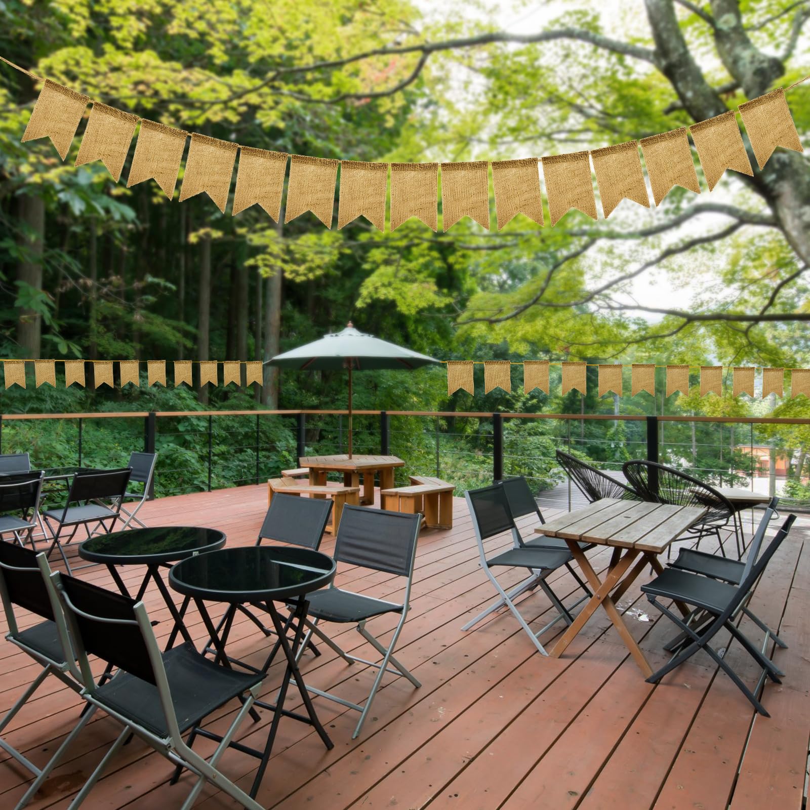 Ghirlanda Bandierine Iuta 4.4m - 15 Pezzi, Decorazione Vintage Per Feste - Foto 6