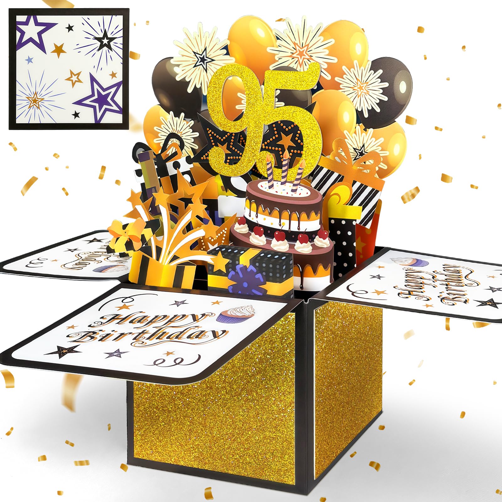 YianHien 95th Birthday Card for Men, Pop Up 95 Birthday Card for Dad Grandad or Brother, Black & Gold 95th Birthday Gift, 3D Birthday Card Decoration for Men