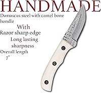 Vista 8 de YA FORGE- 7" Hand-Forged Damascus Steel Hunting knife, Majestic Camel Bone Handle, Unyielding 3" Fixed Blade, The Ultimate Survivalist’s Bowie Knife
