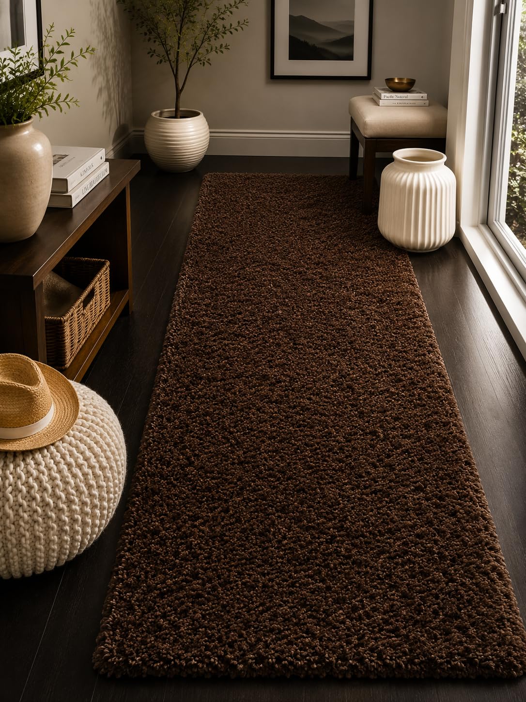 Shaggy Runner Carpet 2x6 Ft| Anti Slip Floor Mat (Brown) | Soft Fluffy Microfiber & Polyester Rug | 1.5 Inch Thick High Pile Carpet for Bedroom, Hallway, Living Room & Home Decor-image-32