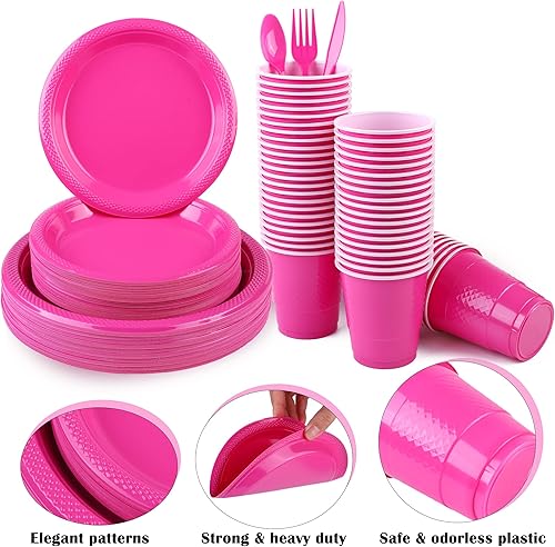 Miniatura 9 de ADXCO - Juego de vajilla desechable de 350 piezas transparentes para fiestas, incluye platos de plástico, tazas, cuchillos, tenedores, cucharas,