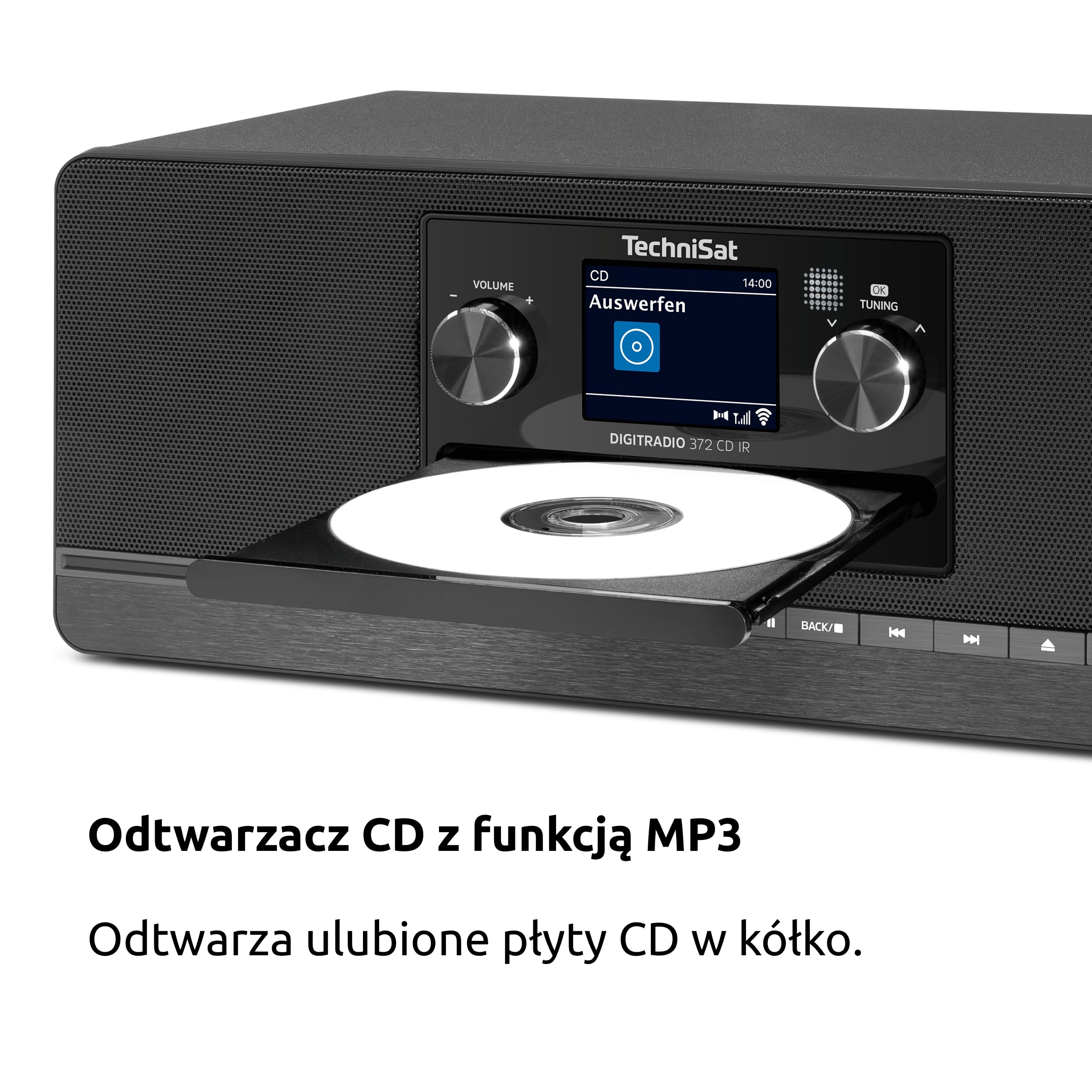TechniSat DIGITRADIO 372 CD IR – stereofoniczne radio internetowe z DAB+, FM, odtwarzaczem CD, Wi-Fi, Bluetooth, kolorowym wyświetlaczem, USB, AUX, wyjściem słuchawkowym, 10 W, aplikacją, pilotem