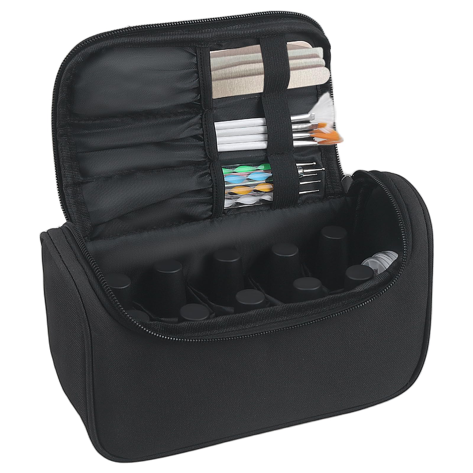 Meiiy Nail Polish Organizer Bag Holds 10 bottles(15ml-0.5fl.oz) Nail Supplies Case Small Portable Nail Kit Storage Bag (Black)