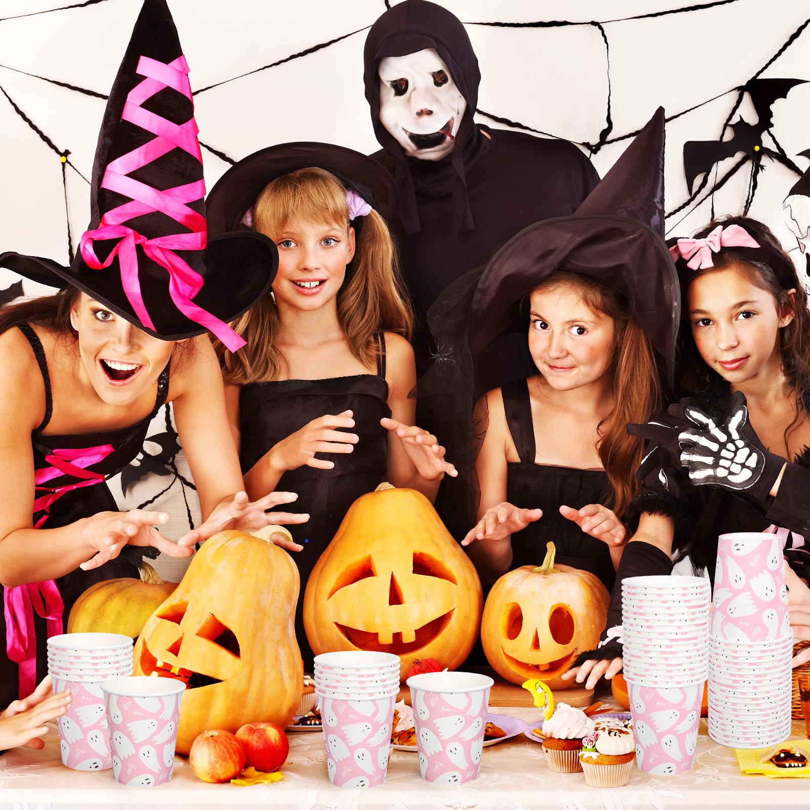 50 Halloween-Pappbecher Mit Geister-Design – 473 Ml, Rosa & Weiß – Niedliche Einweg-Becher Für Kaffee, Kakao & Party
