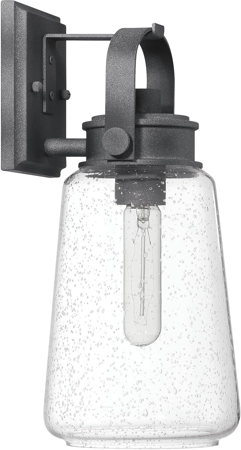 Gage - Industrial Tapered Seedy Glass and Metal Wall Mounted Outdoor Light, Distressed Zinc
