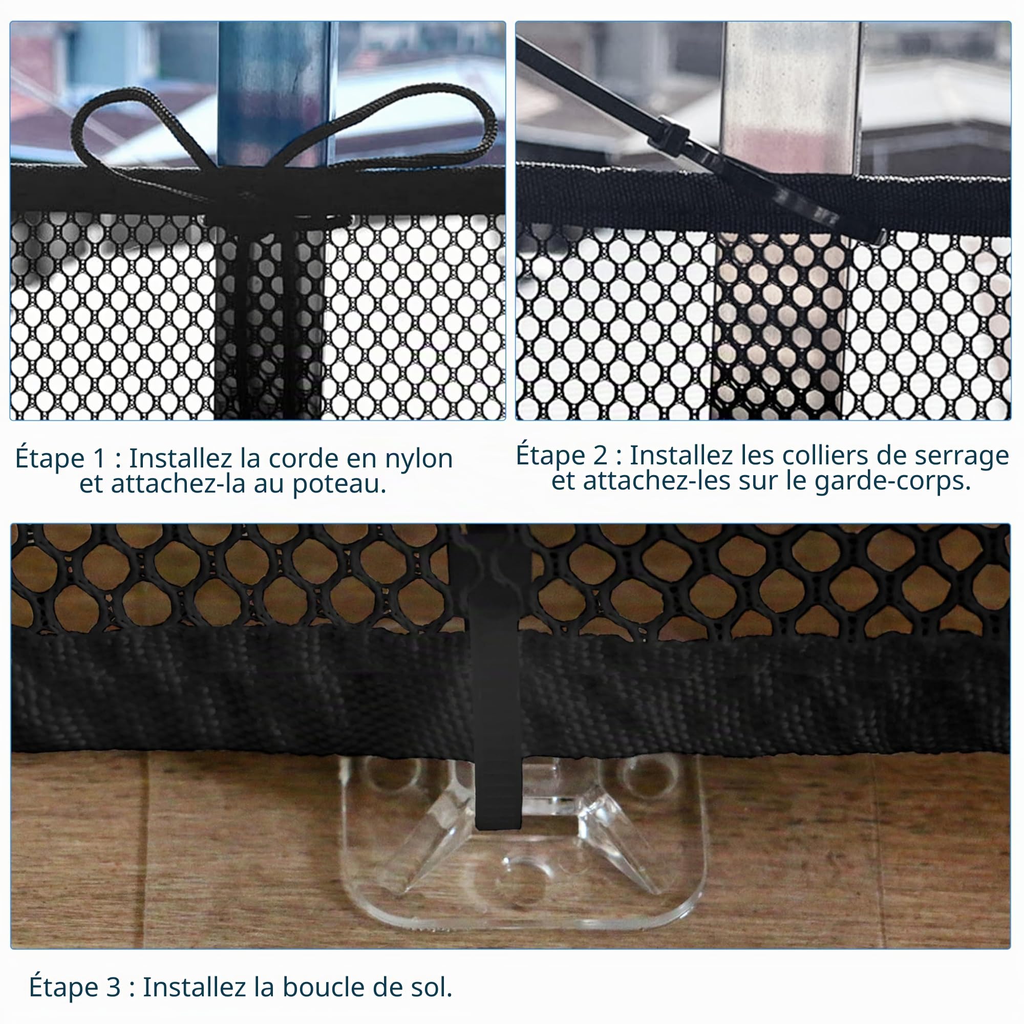 4,5 Mètres Filet de Sécurité pour Bébé, Filet de Protection Anti-Chute pour Escaliers, Balustrades de Balcon et Clôtures, Robuste et Réglable pour Enfants, Animaux Domestiques, Jouets, 4,5*0,9M Noir