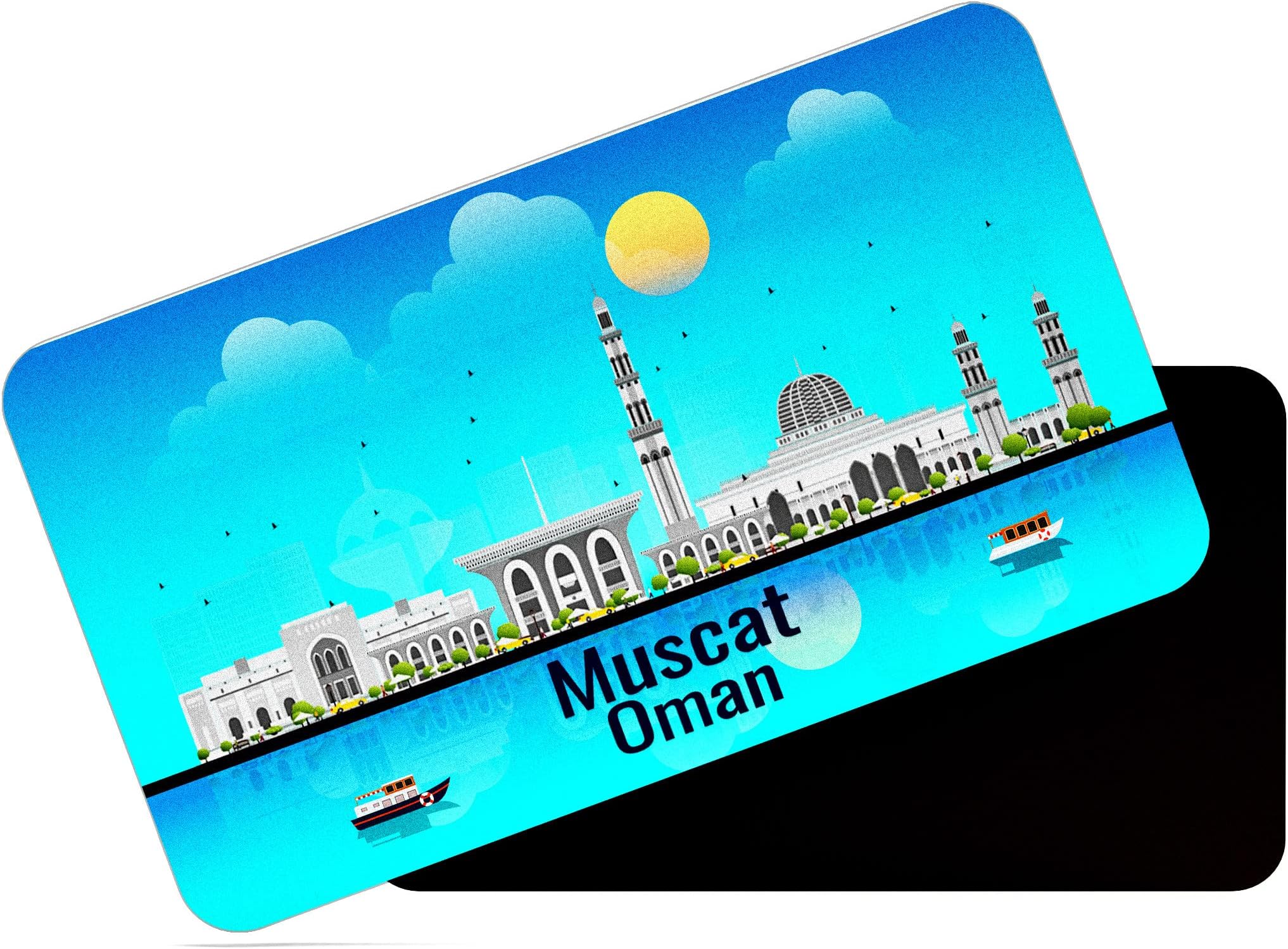dhcrafts Rectangular Rubber Fridge Magnet/Magnetic Card Blue Oman Muscat Design Pack of 1 (8.6cm x 5.4cm)