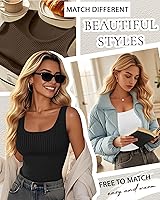 Vista 3 de Paquete de 3 camisetas térmicas sin mangas acanaladas para mujer, de forro polar de algodón, cuello redondo, ajustadas, capa base de camisola