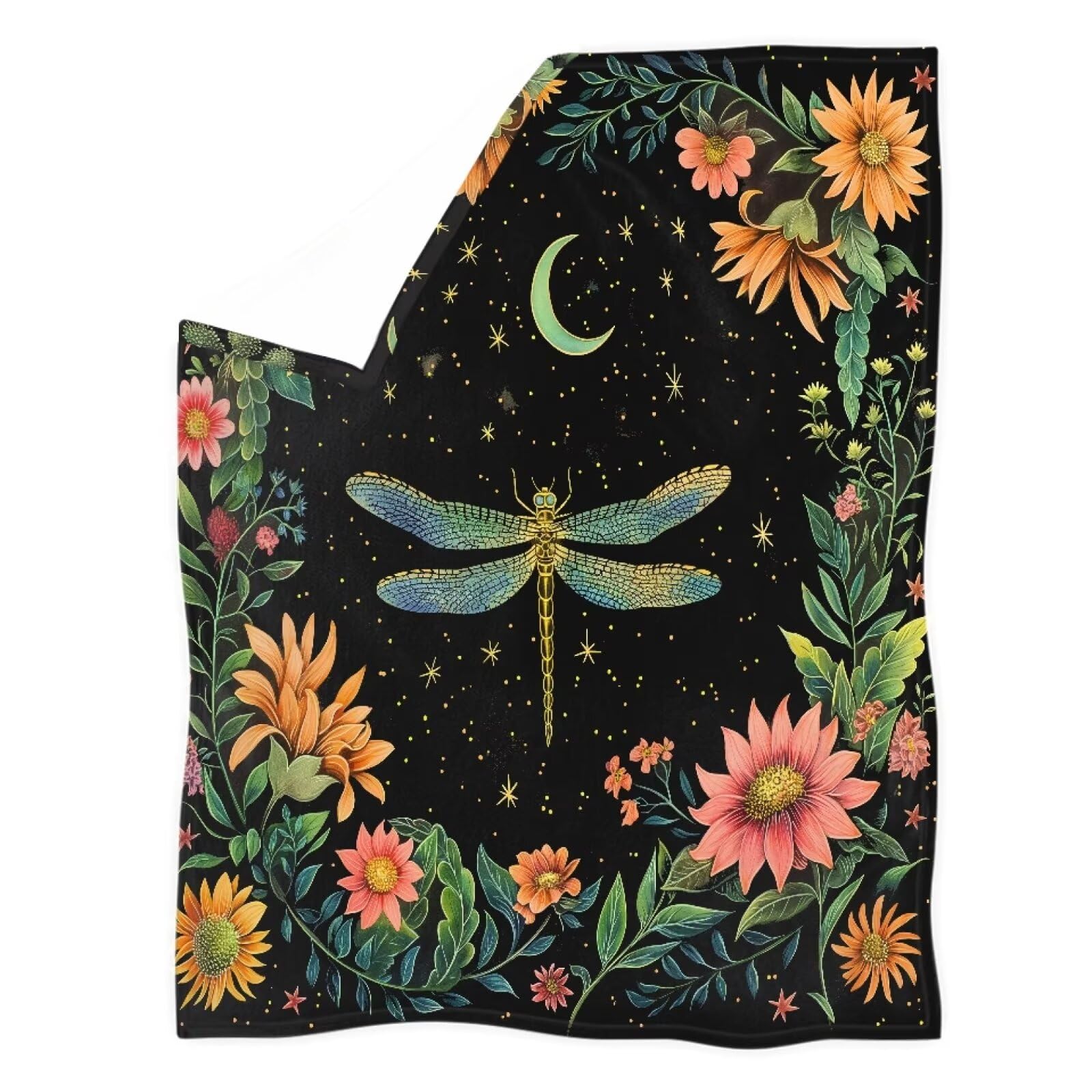 chaqlin Moon Dragonfly Blanket for Adults Girls Kids Boys Blanket Gifts Flannel Throw Blanket for Bed Living Room Sofa Couch Soft Warm — image 1