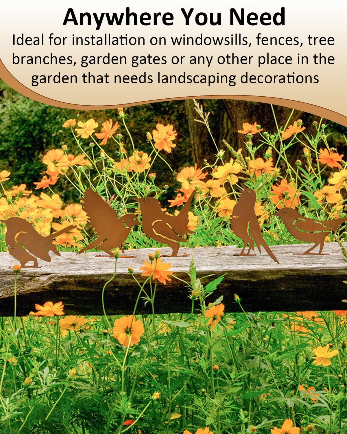 Nain De Jardin Doigt D'honneur Déco Jardin ZYEKIU - 5 Oiseaux En Métal Rouillé Pour Extérieur Deco Jardin Exterieur