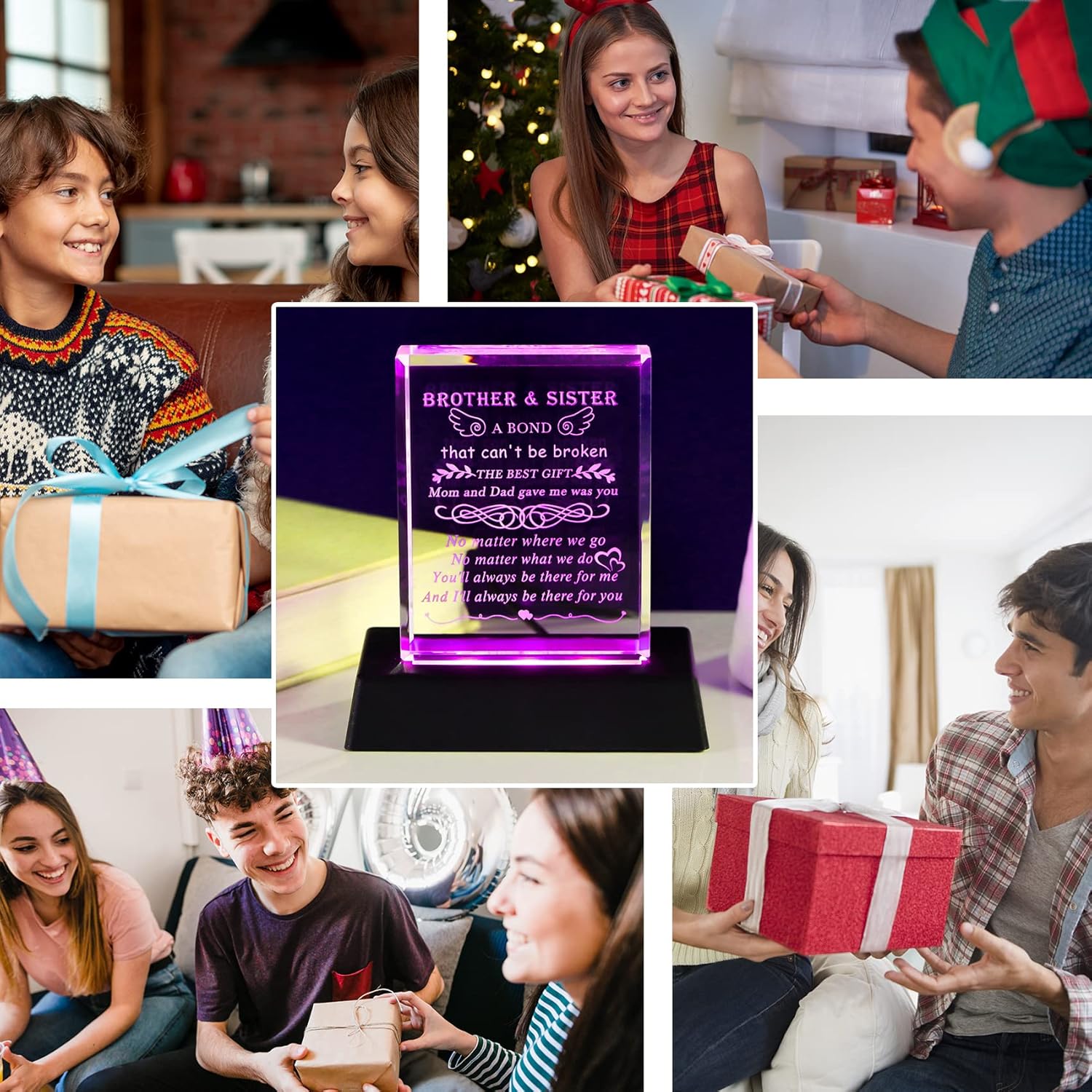 YWHL Best Brother Gifts from Sister, Birthday Gifts for Sister from Brother, Crystal Keepsake Gifts for Brother Adult, Big Sisters Brothers Present with Colorful Light Base - Image 3