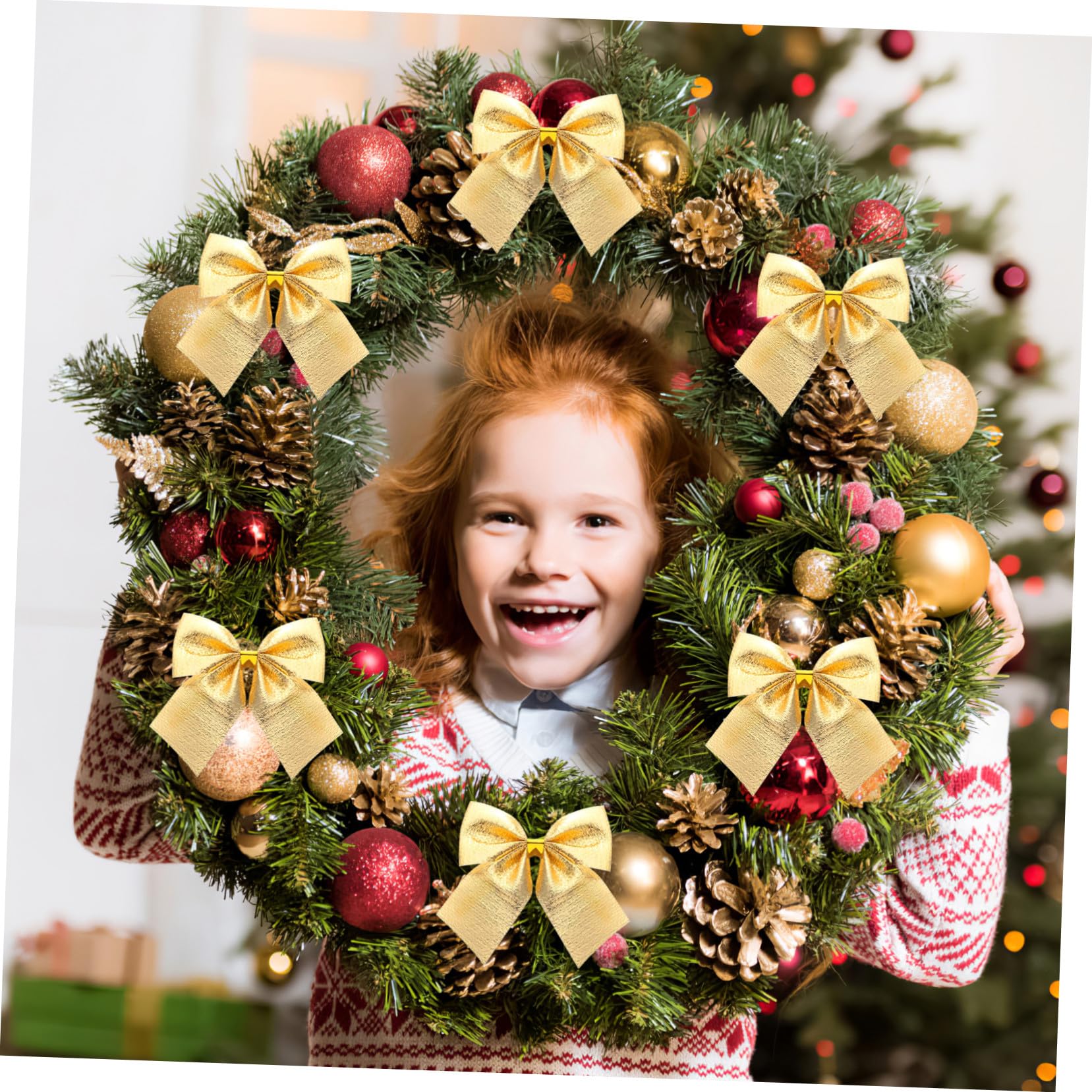 12 Piezas Lazos Dorados de para Árbol de Navidad Decorativos Colgantes Cintas Delicadas para Adornos Festivos y Regalos