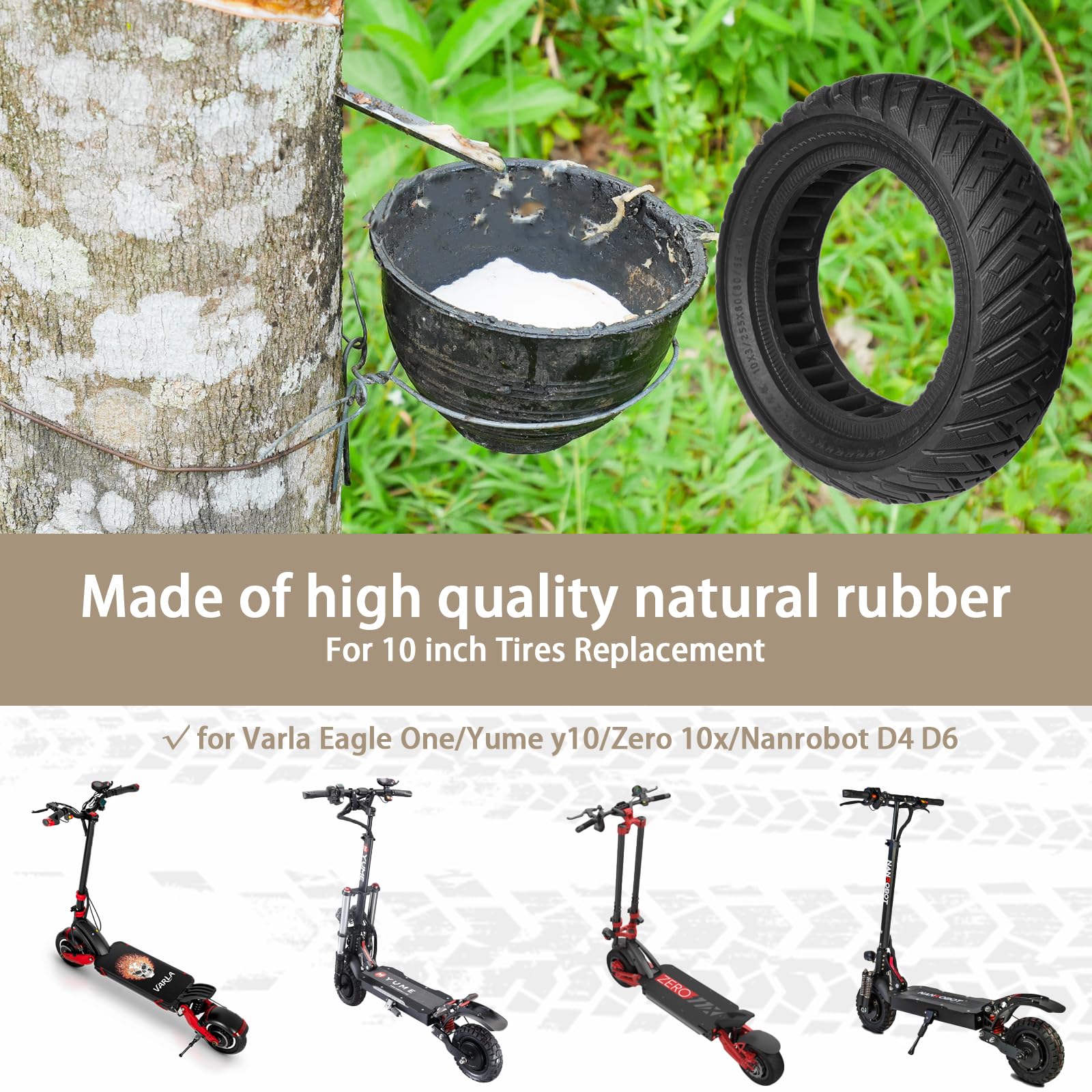 10x3 Off-road Solid Tire, 80/65-6 255x80 Tires Replacement, 10 inch Scooter Tubeless Solid Tire, for Varla Eagle One/Yume y10/Zero 10x/Nanrobot D4 D6 Electric Scooter (1 Pack)