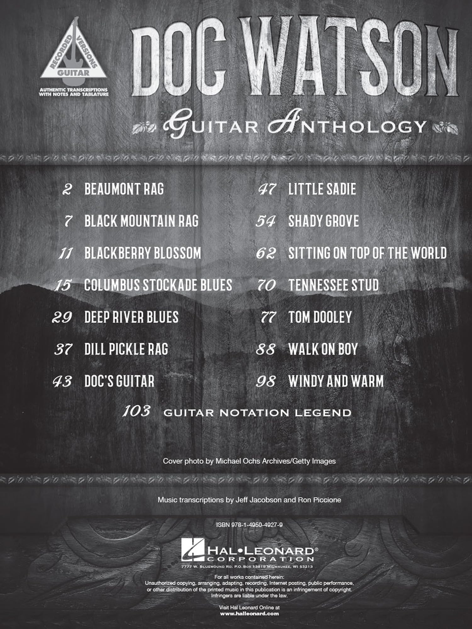 Doc Watson: Guitar Anthology - Recueil de partitions pour guitare avec tablatures | 14 transcriptions note à note en notation standard et TAB | Bluegrass, folk, fingerstyle et flatpicking
