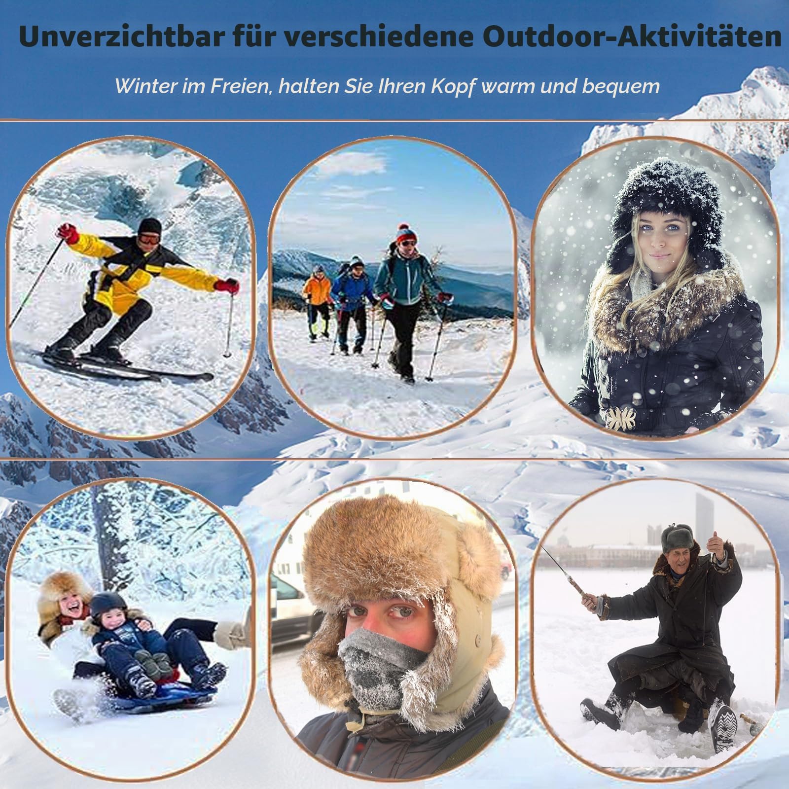 HEYANN Uschanka Trapper Russische Hütte Kunstpelz Cap Earflap Winter Bomber Hut Wintermütze Unisex Fliegermütze Fellmütze Erwachsenen für Herren