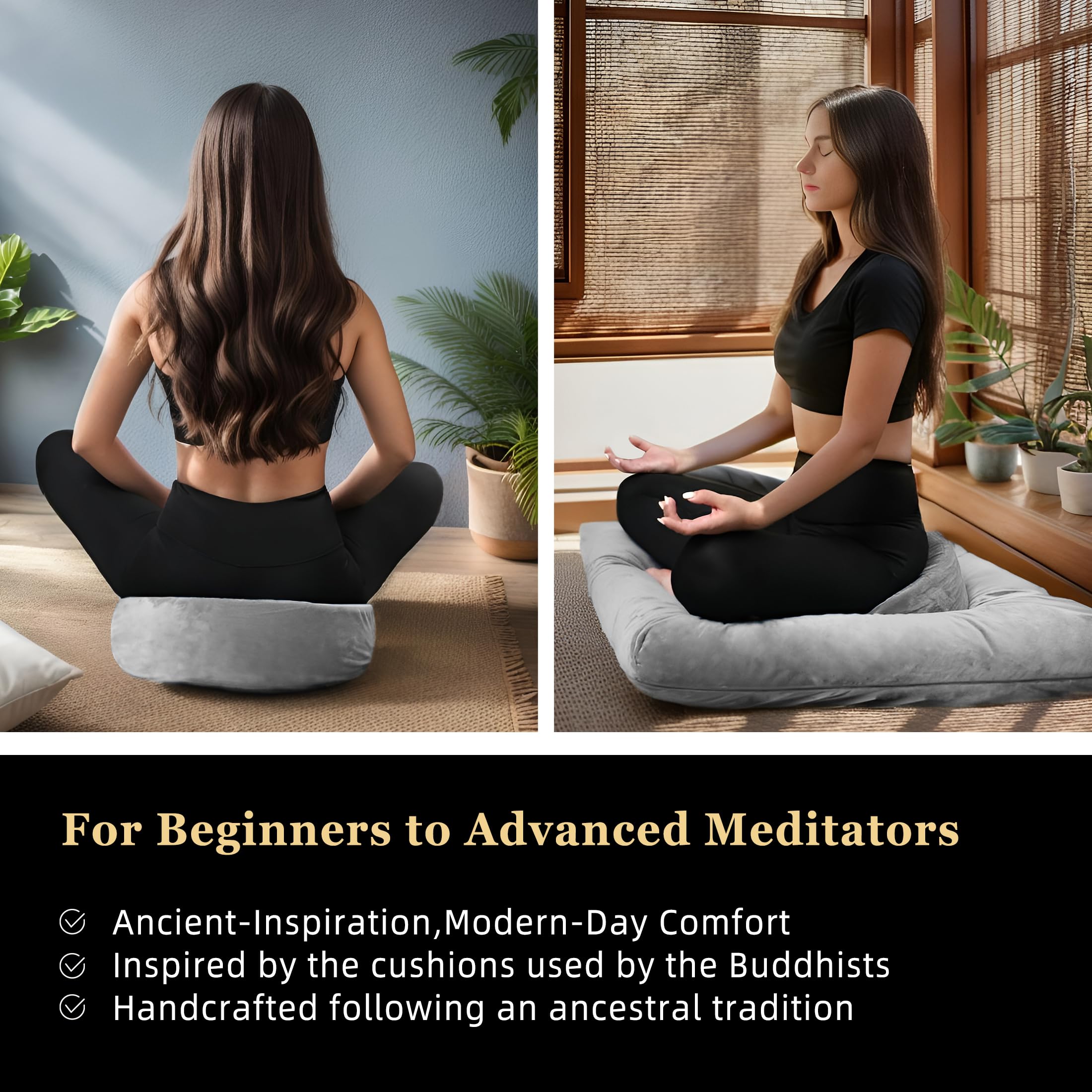 Cojín de meditación con Cascos de Trigo sarraceno y Mezcla de Espuma de Memoria Desmontable Lavable Cubierta Corta de Felpa Base antideslizpara Yoga, hogar, Oficina y Uso Multi-Escenario