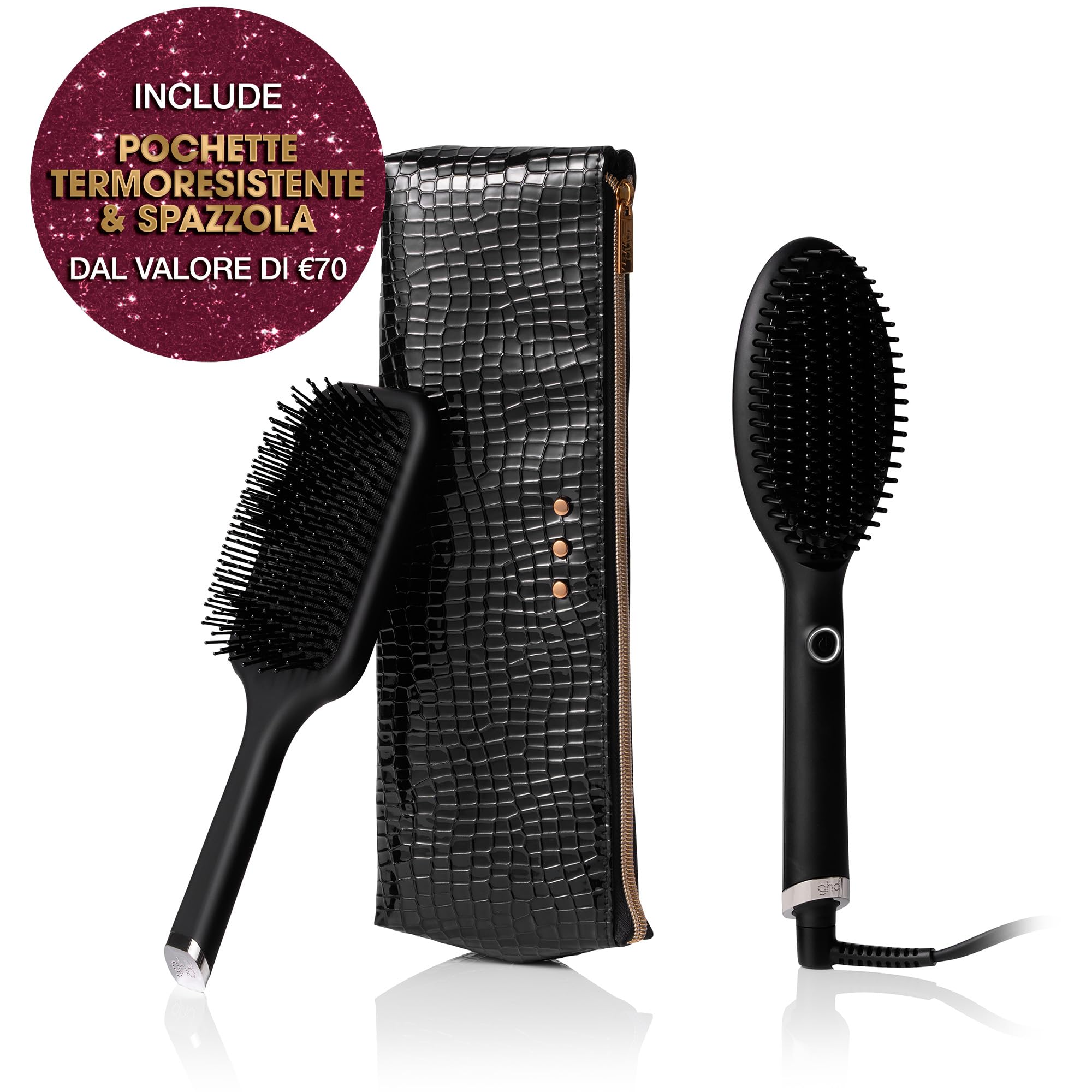 ghd Set Regalo Glide, Include Spazzola Lisciante Professionale, Spazzola Districante Paddle Brush e Custodia Termoresistente, Finish Anticrespo, Indicata per Modellare Ciocche Voluminose
