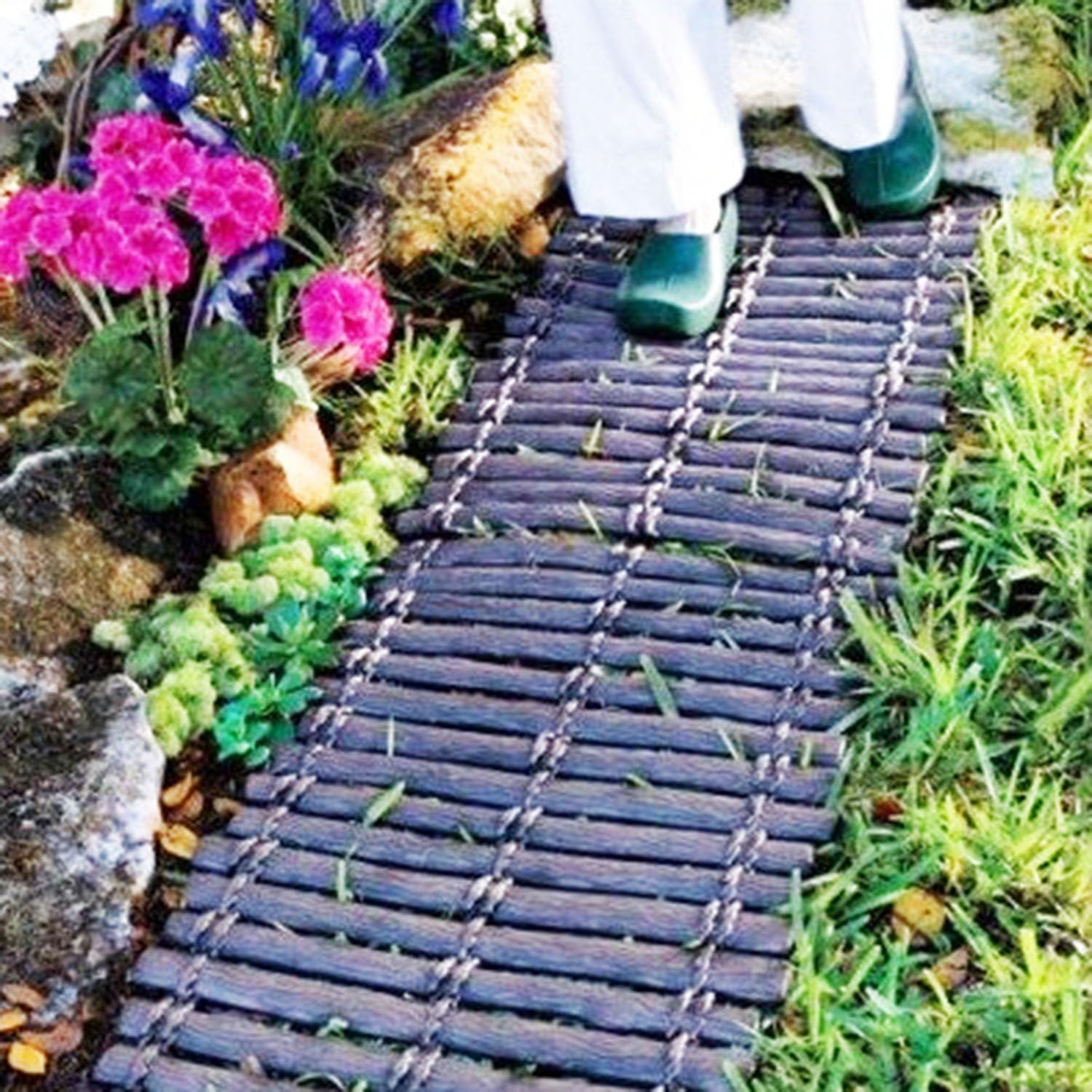 Rubber Garden Pathway Mat ,Wood Like Walkway - Set of 2 - 5 Ft