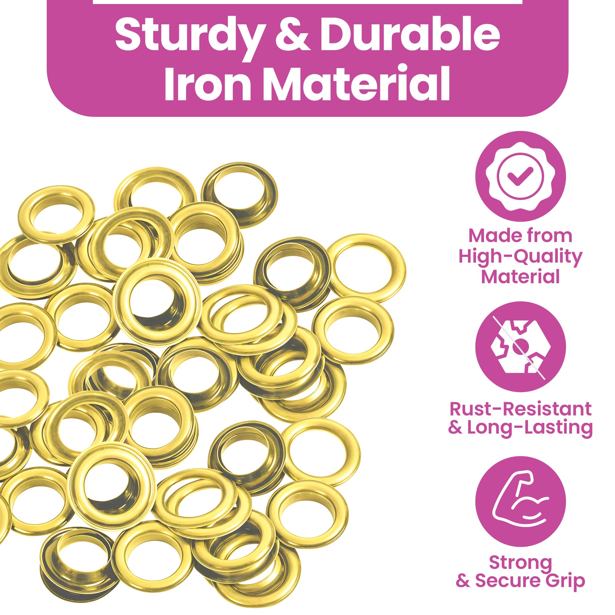 WedDecor Ajuste Ojales Herramientas 100Pcs 20mm Oro Ojales Con 3pcs Herramientas de Mano para Fijación Ojales En Artesanía en Piel, Artes y Manualidades Proyectos, Manualidades, Ropa