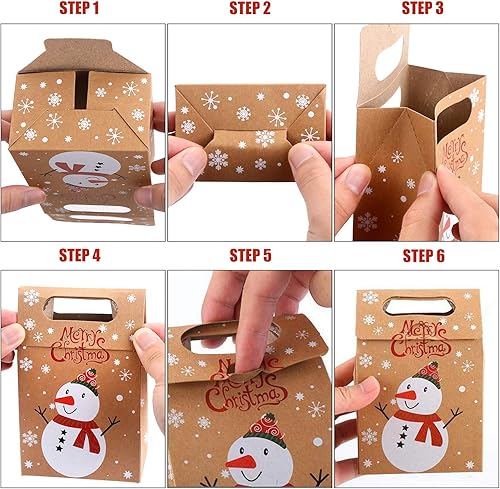 Miniatura 4 de STEFORD Cajas de regalo de papel kraft de Navidad, 24 bolsas de regalo de dulces de Navidad para suministros de fiesta de Navidad