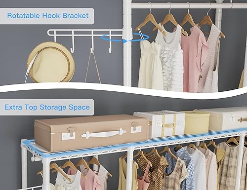 Miniatura 5 de Ulif E3 - Perchero resistente para ropa, sistema organizador de armario independiente de 4 niveles con 5 estantes, organizador de armario de metal y