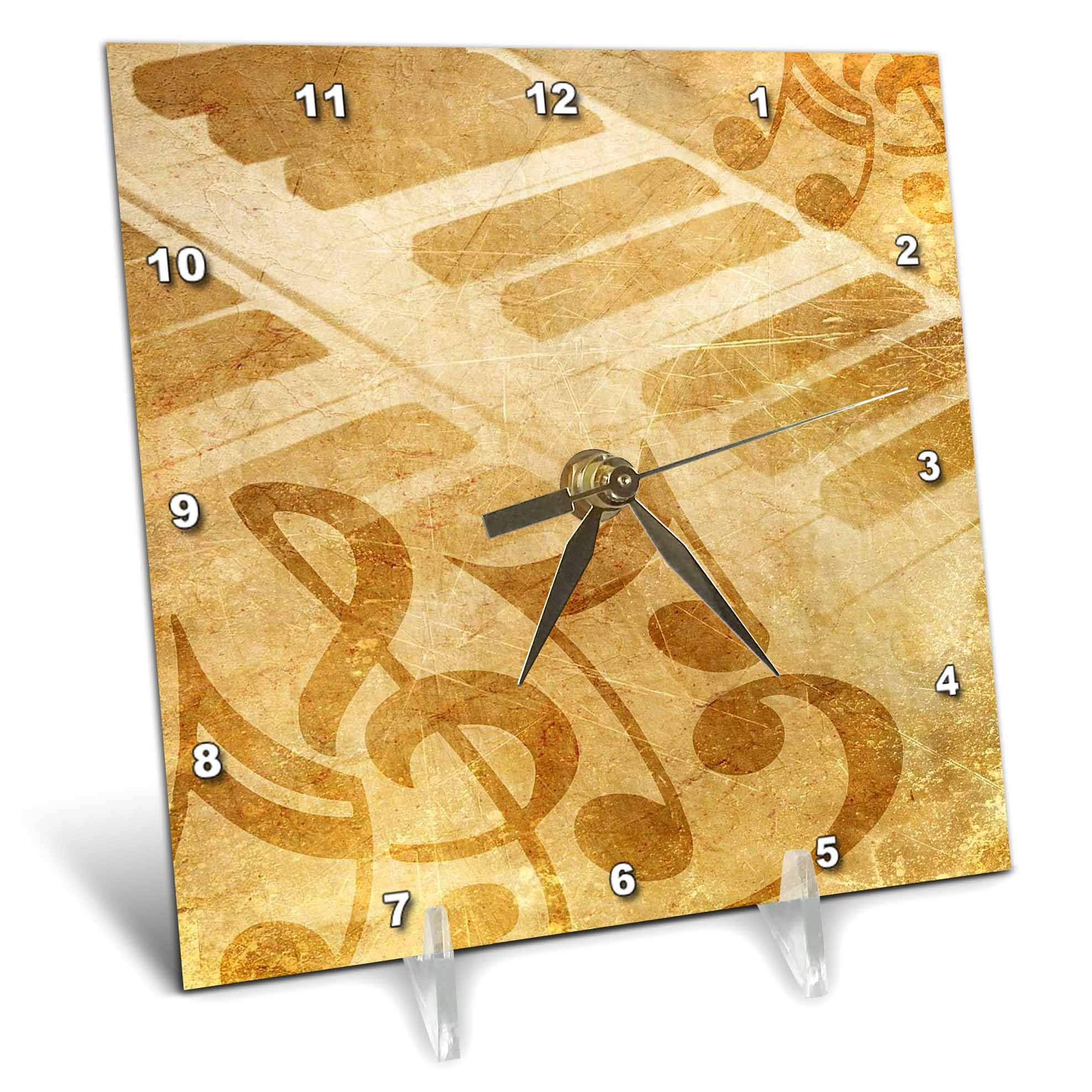 3D Rose 3dRose Vintge Piano Keys with Musical Notes-Desk Clock, 6 by 6-inch (dc_124764_1)