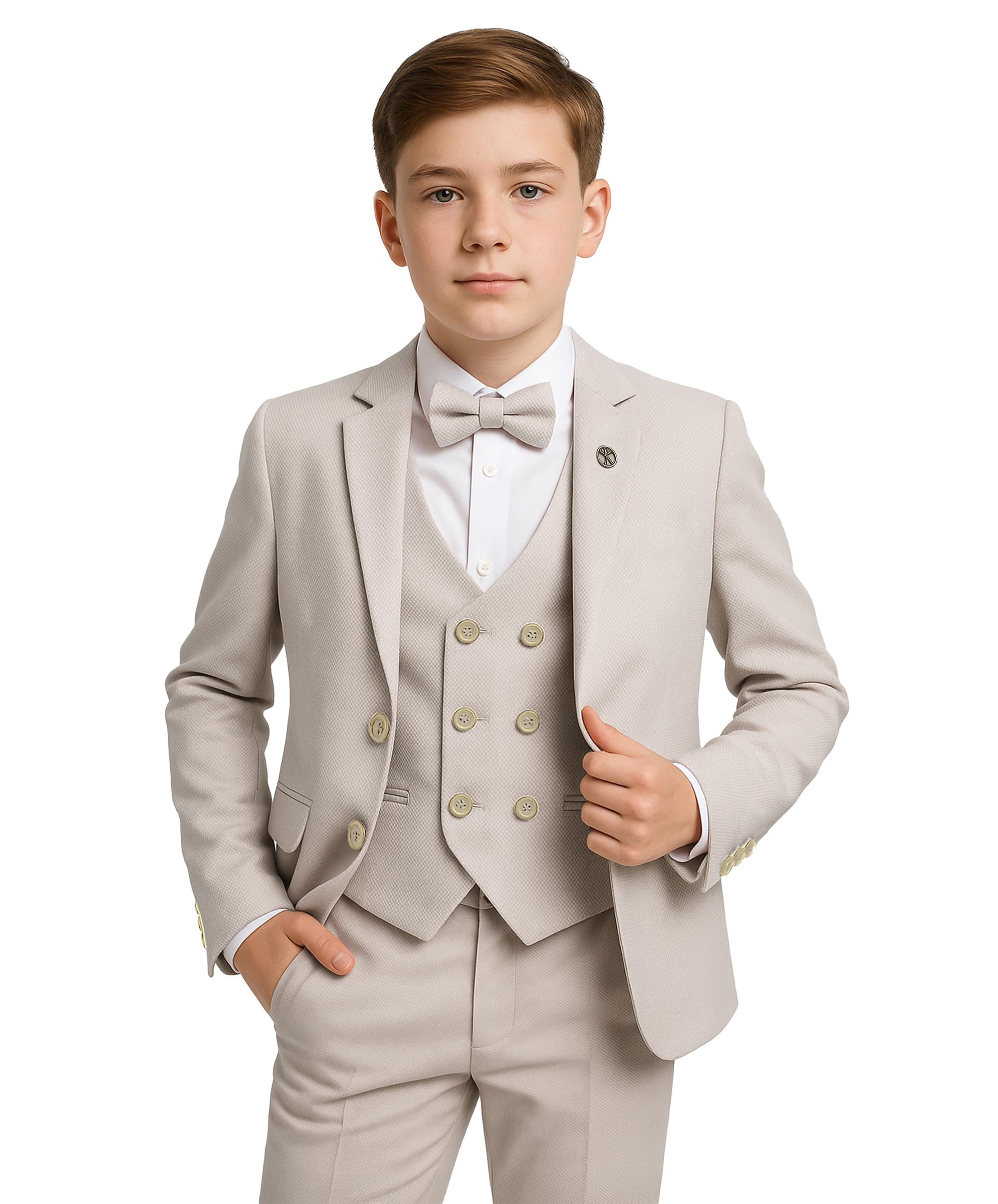 SIRRI Jungen Strukturierter Anzug 5-teiliges Set Pagenjungen Kommunion-Outfit, 2-13 Jahre