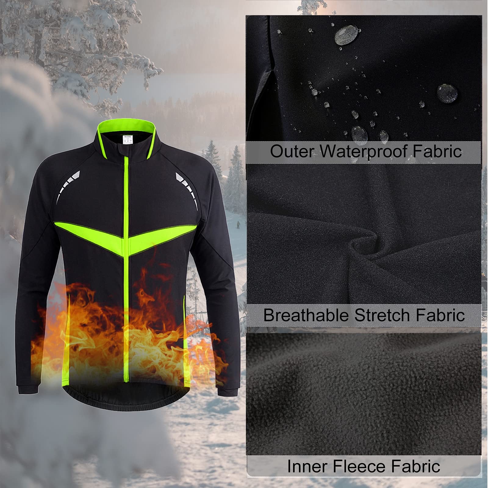 Chaqueta Cclismo Hombre Invierno Resistente al Viento Transpirable Cálida Impermeable Chaqueta Abrigo Reflectante para Ciclismo, Chaquetas de Bicicleta MTB