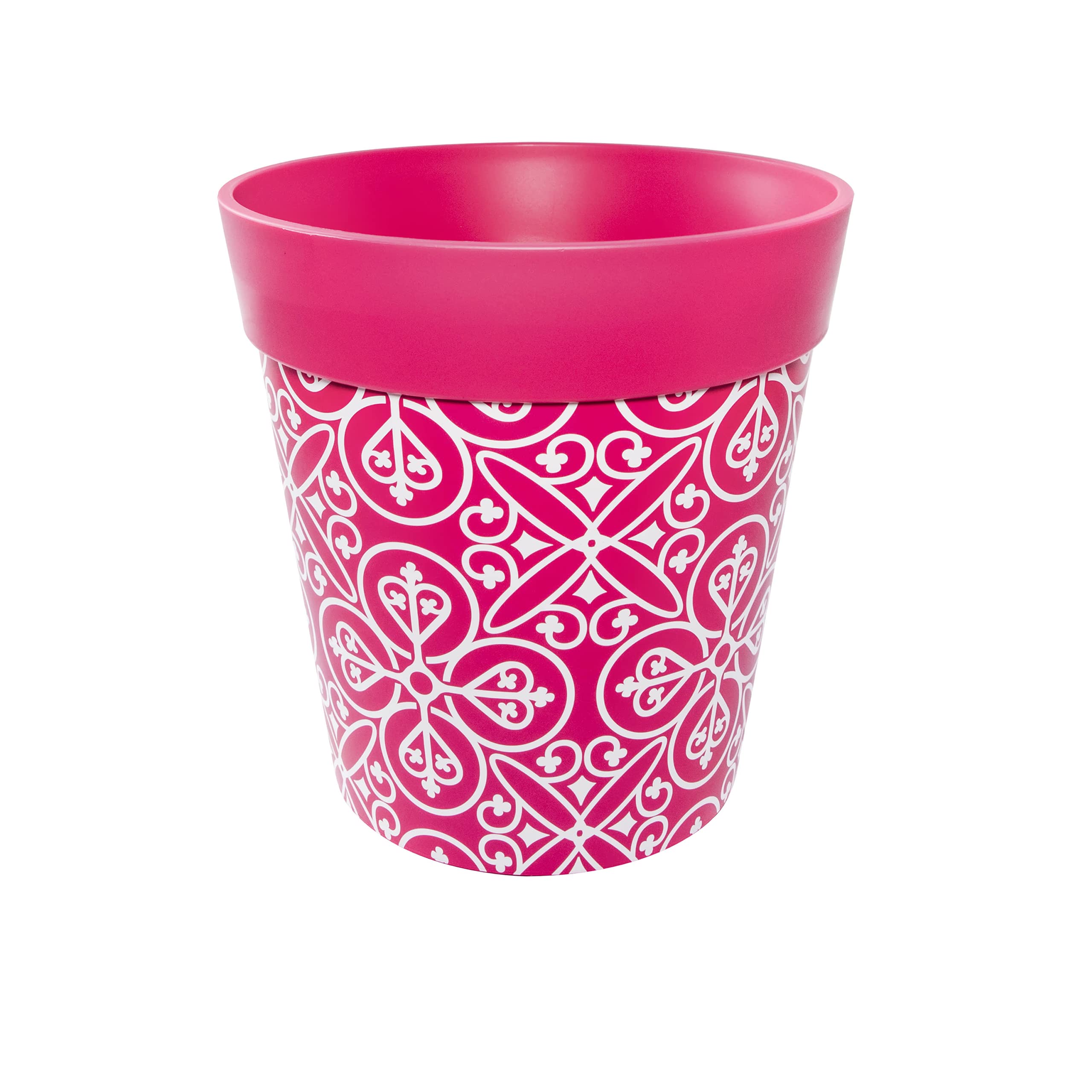 Hum Flowerpots Pink Maroc Tile 22Cm, Various Patterns Colours And Sizes, Indoor/Outdoor Plastic Plant Pot, Pink Maroc