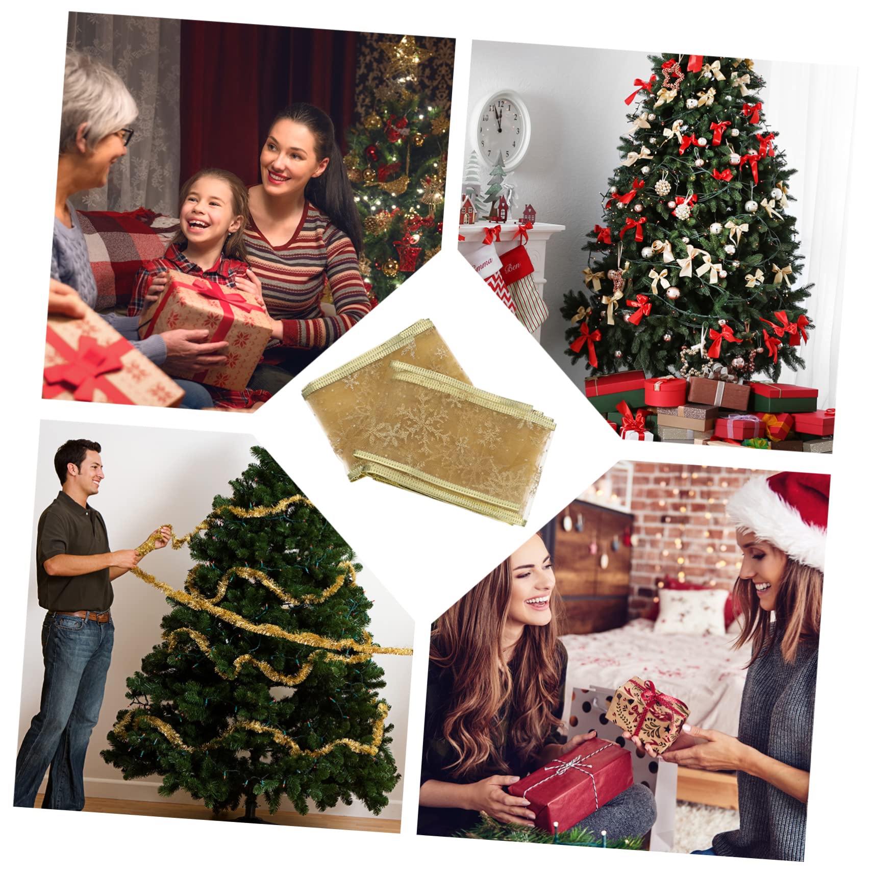 Lurrose 12 Stück Weihnachtsband Golddekorationen Weihnachtsschleifen Bänder Schneeflockenbänder Drahtband Weihnachtsband Netzband Für Roségold Gold Drahtband Stoff Golden