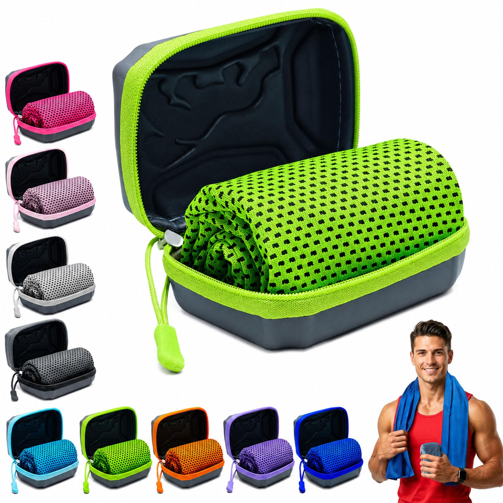 Auriiktch Cooling Towels for Hot Weather, Cool Towels for Neck Hot Weather with Storage Box, Sweat Towel for Men Women Kids Gym Workout Running Yoga Golf Camping (C, S: 30 x 80 cm)