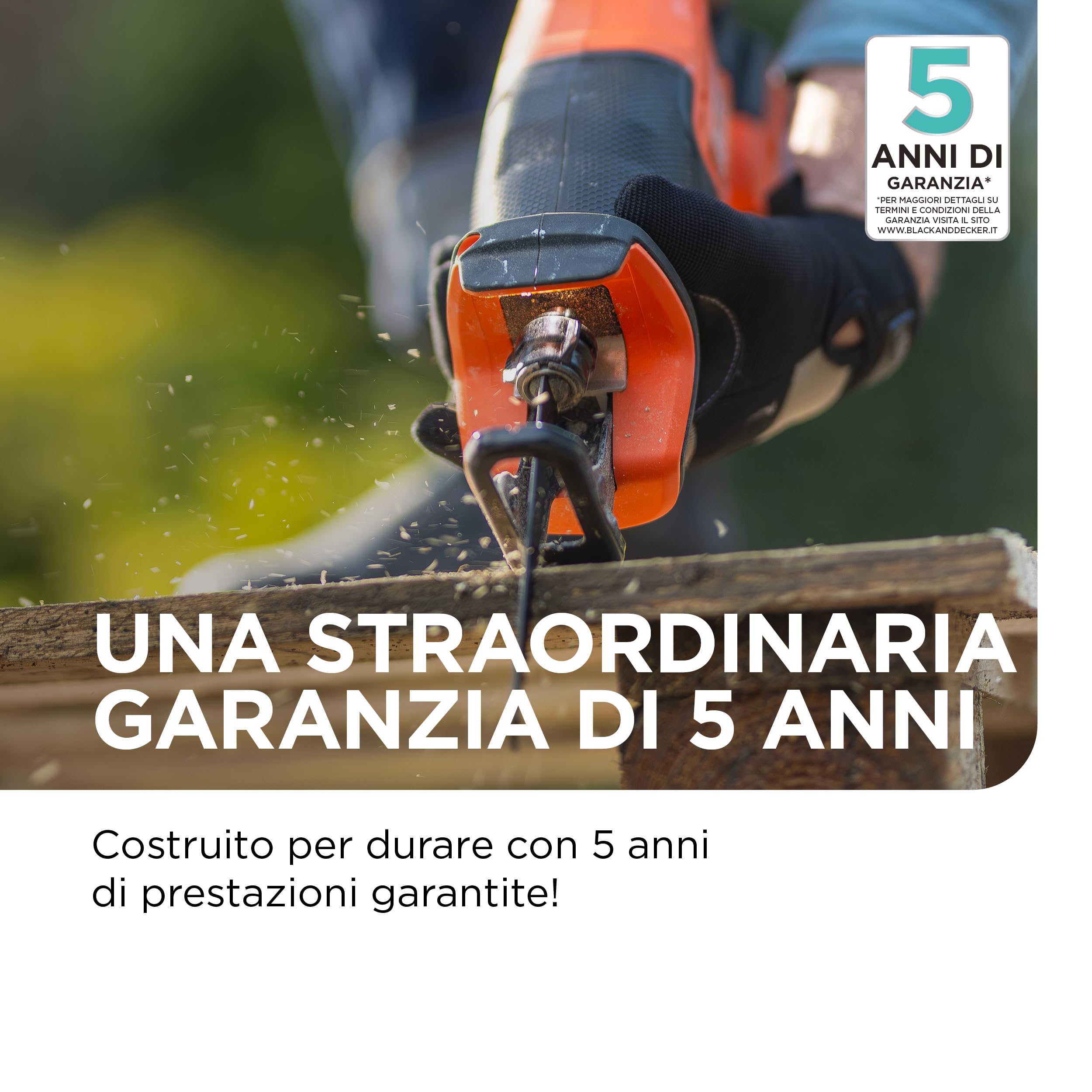 BLACK+DECKER Sega a gattuccio a batteria Brushless con luce di lavoro a LED e 6 lame per sega a gattuccio incluse, solo unità - senza batteria, BLCR78NAZ-XJ