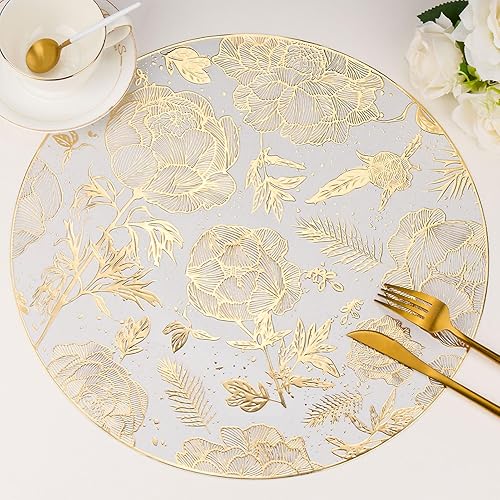 Miniatura 12 de Evevda - Juego de 6 manteles individuales dorados, de vinilo con recortes, para mesa de cena, antideslizantes, lavables, para mesas de comedor,