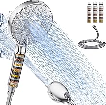 SR SUN RISE Shower Head with Filter, Chrome-Plated Shower Head with Hose and 9 Filter Cartridges, Hand Shower with 4 Shower Filters, High Pressure Hand Shower for Hard Water, Residual Chlorine, Heavy Metal, Bacteria