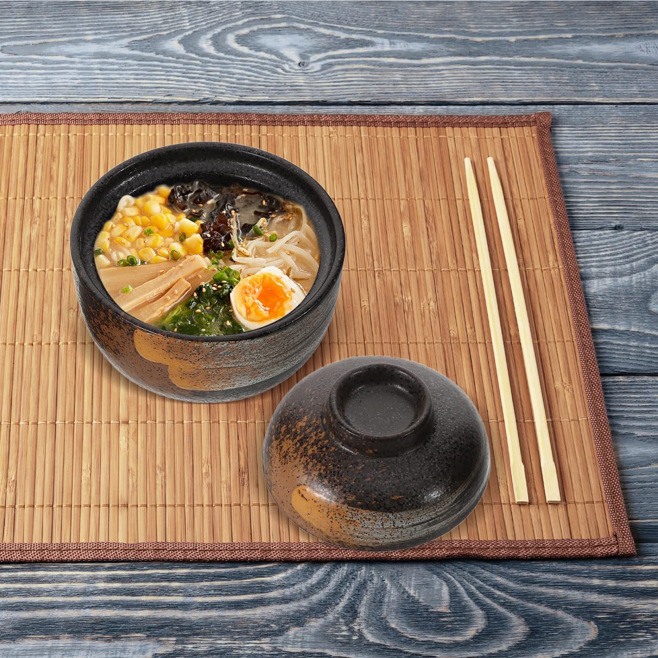 COLLBATH Tradizionale Giapponese Miso Zuppa Ciotola Con Coperchio Ceramica Fatto A Muso Zuppa Uova Al Vapore E Altri Piatti