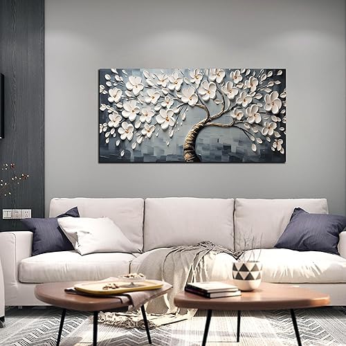 Miniatura 4 de Lienzo decorativo para pared de sala de estar, flores blancas, árbol de la vida, pinturas impresas con marco grande, decoración de pared para