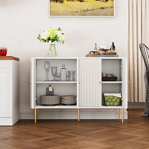 Miniatura 7 de HLR Aparador de buffet, gabinete moderno de 48 pulgadas con 4 puertas y estantes extraíbles, Credenza con almacenamiento para sala de estar,