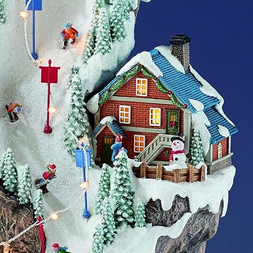 Miniatura 6 de MOMENTS IN TIME Animated Ski Resort Mountain Christmas Village 20.5 "H Luces LED, música y tren en movimiento, decoración navideña pintada a mano