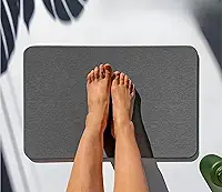 GATO PANDA Tapete de Pedra Diatomita para Banheiro Cinza 60x39 cm – Tapete Absorvente de Secagem Instantânea, Antiderrapante, Antibacteriano e Fácil de Limpar