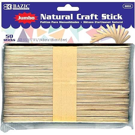BAZIC Jumbo Craft Sticks Natural Wood, Large Size Ice Cream Popsicle Stick, Non Toxic DIY Project Building Crafts (50/Pack), 1-Pack