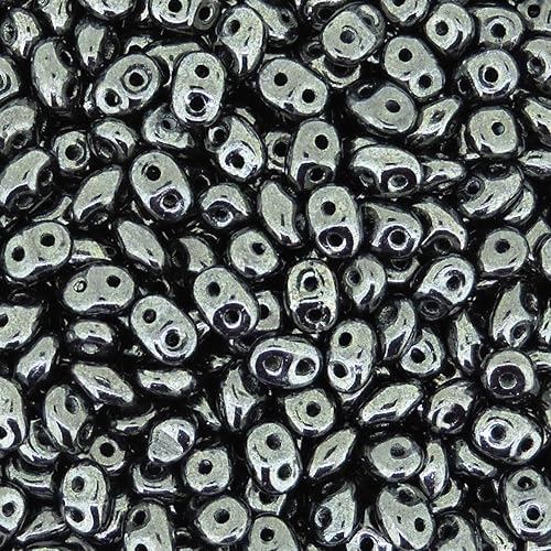 Cuentas de semillas checas de dos agujeros 0.217x0.098 in SuperDuo Jet Hematite 0.85 oz