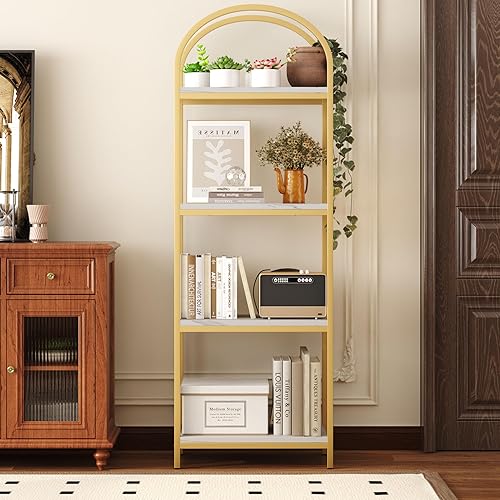 Miniatura 3 de HOME BI Estantería arqueada, estantería con marco de metal de 4 niveles, estantería moderna para libros, estantes abiertos para oficina, sala de