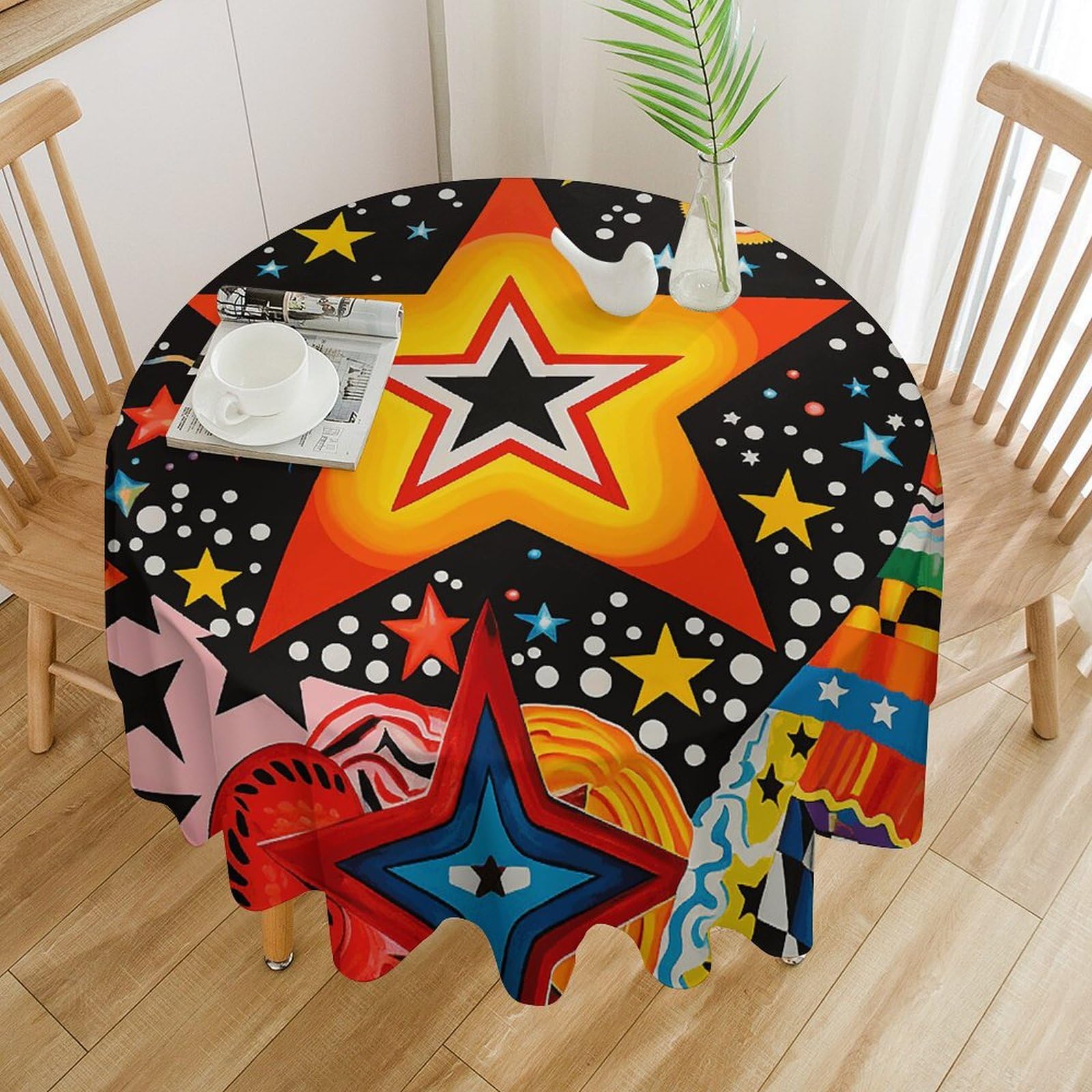 Nappe de table ronde anti-tache résolvez les corvées de nettoyage motif étoiles