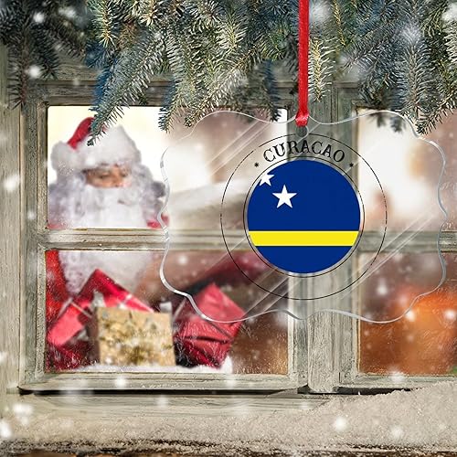 Vista 121 de Bandera de Curazao - Adorno para árbol de Navidad, bandera nacional, decoración de árbol de Navidad de Curazao, recuerdo acrílico, adorno colgante