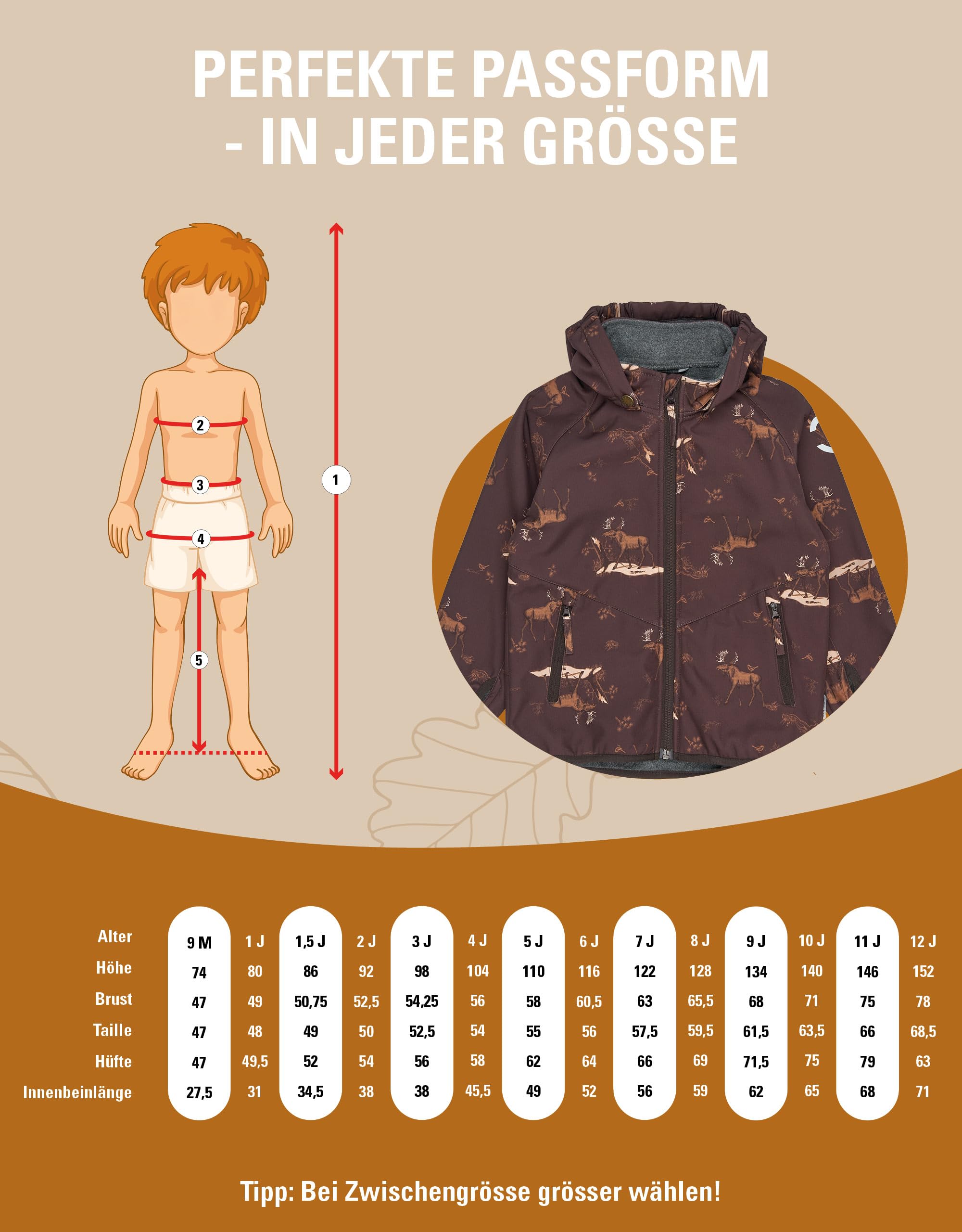 Mikk-line Wasserdichte Softshelljacke Kinder Größe (80-152) | Winddichte Atmungsaktive Softshelljacken für Mädchen & Jungen | Fleece Gefütterte Outdoorjacke mit Reflektoren