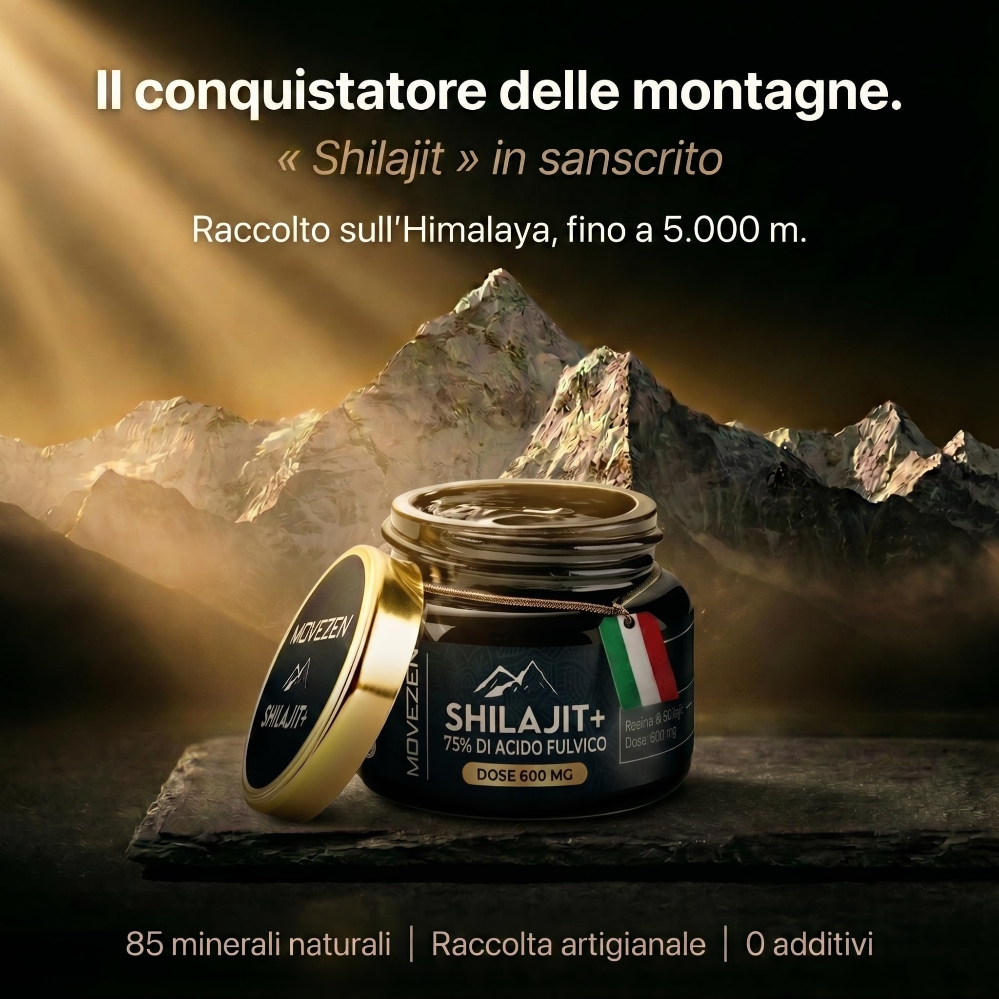 Shilajit Puro Movezen 30 g, Resina Pura di Shilajit +, >75% Acido Fulvico Testato Eurofins, Origine Himalaya Fino a 5000 M, Ricco di Minerali, Senza Additivi, Qualità, 50 Giorni, Cucchiaino Incluso